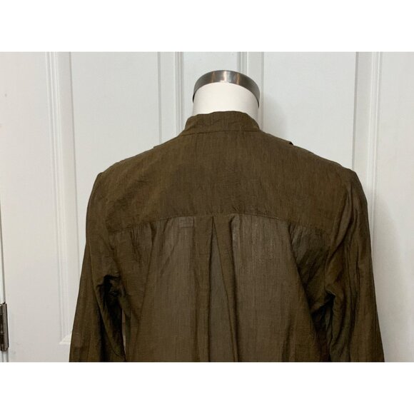 Mona Thalheimer Brown Long Sleeve Pleated Cotton Shirt Dress, Size XS - Picture 7 of 10